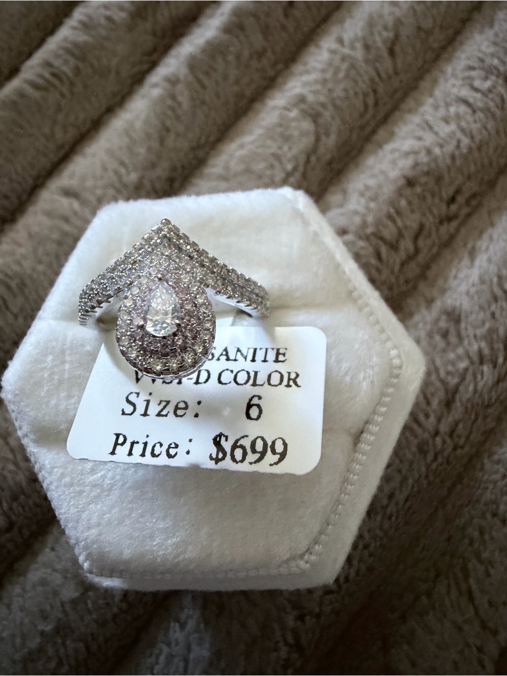 Moissanite Teardrop Halo Ring - White